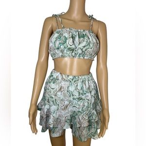 Tropical Leaf Print Mini Skirt set
